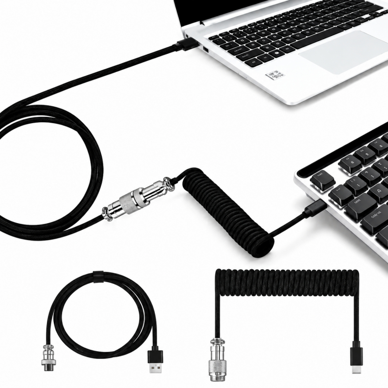 Type C Detachable Cable Coiled Keyboard - 59-дюймовый спиральный кабель для механической клавиатуры