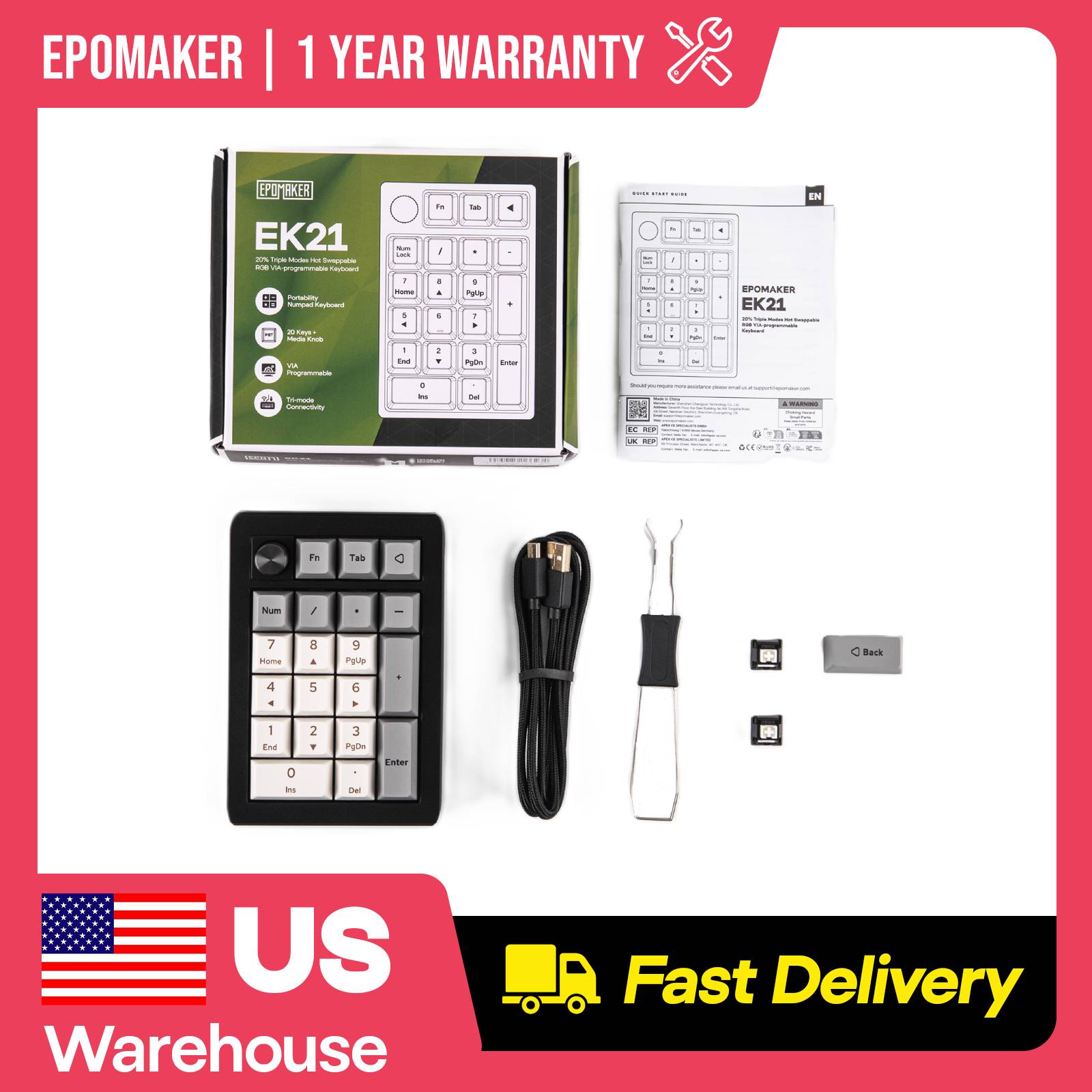 Mechanical Numpad Hot Swap Rgb Wireless - EPOMAKER EK21 20% механическая цифровая панель