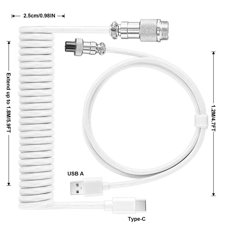 Спиральный кабель для клавиату – обзор и цена Type C Detachable Cable Coiled Keyboard